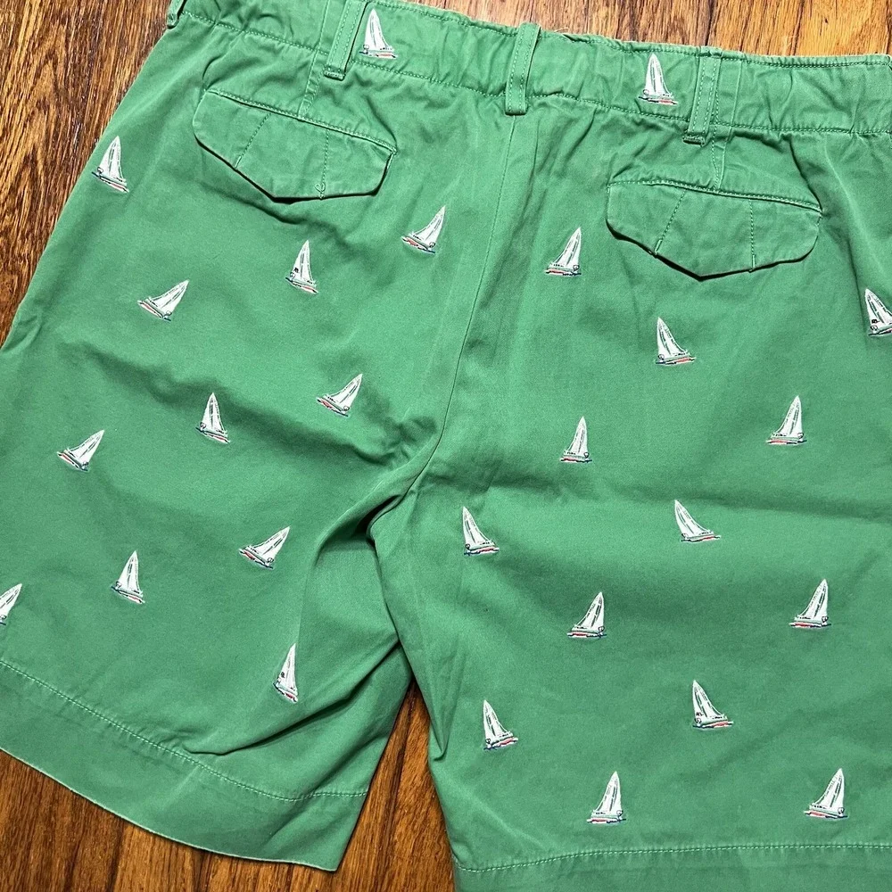 Polo Ralph Lauren Men's Boat Shorts Green Sailboats Size 35 100% Cotton